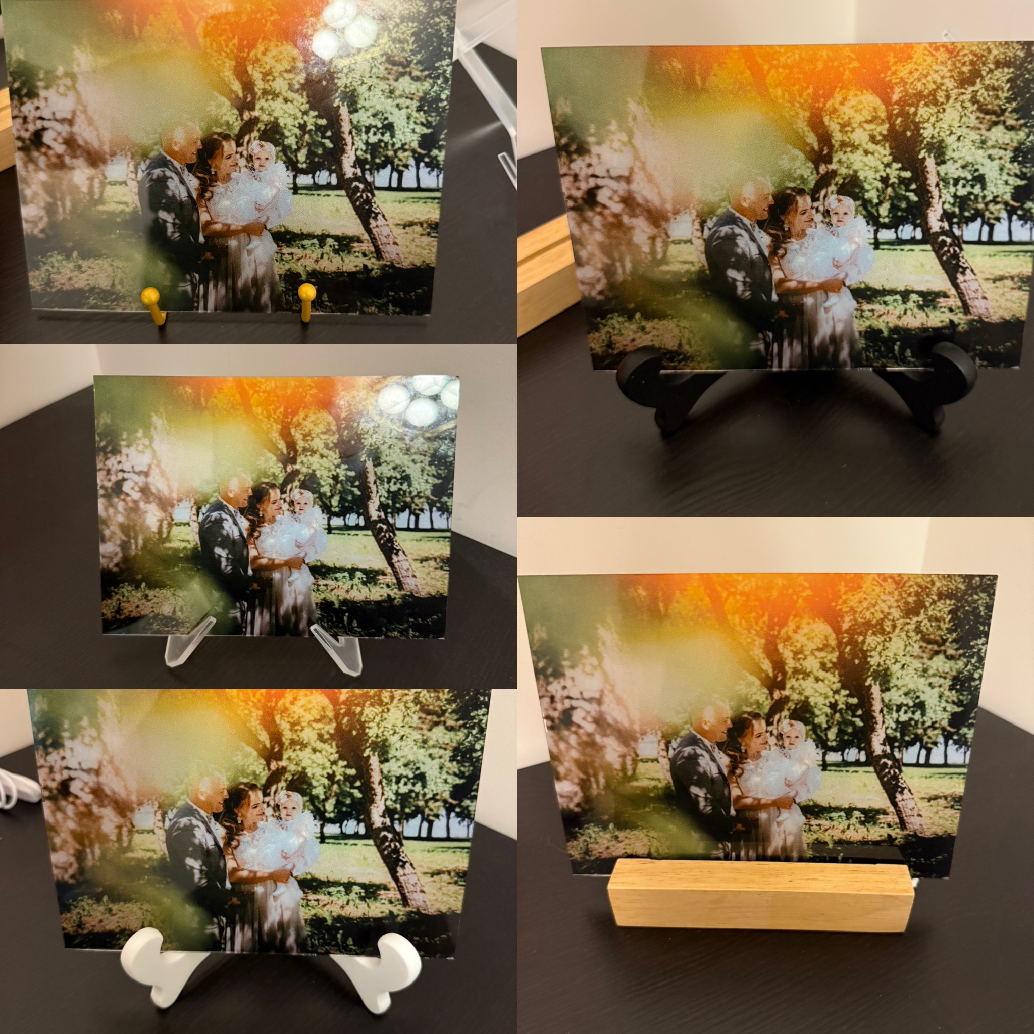 Stiklinė nuotrauka su mediniu stoveliu